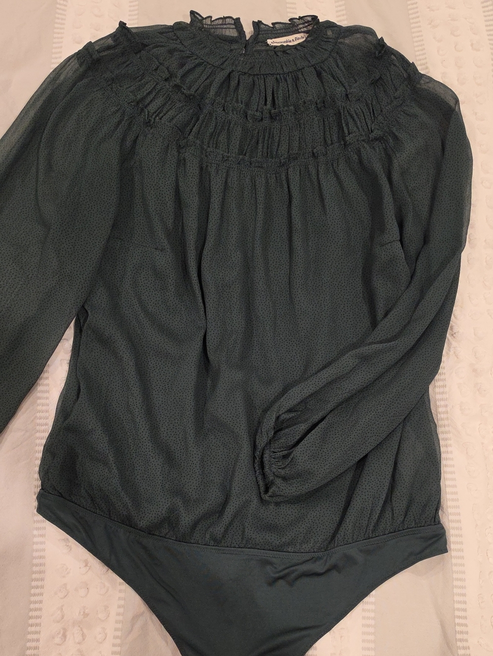 Abercrombie & Fitch Dark Green Smocked Yoke Long-Sleeve Bodysuit